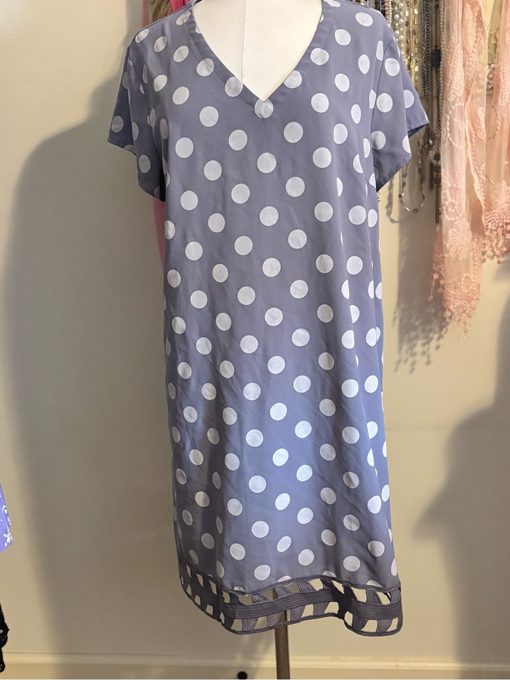 Polka Dot V-Neck Midi Dress in Lavender